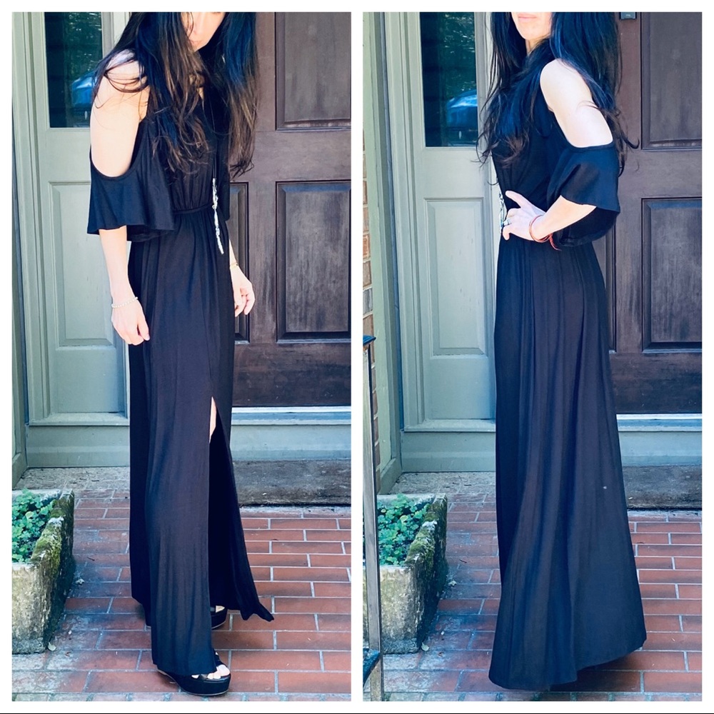 BLACK OFF THE SHOULDER GRECIAN MAXI DRESS - Picture 3 of 8